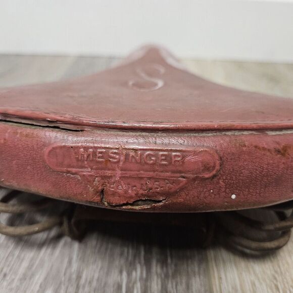 Mesinger Schwinn Vintage 60s S Seat Monogram Dual Sping Saddle Red White Retro - Picture 4 of 11